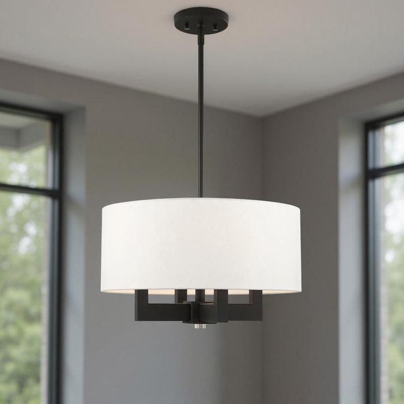 19'' Four Light Dimmable Chandelier With Shades - Black