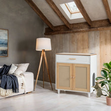 Load image into Gallery viewer, Pet Friendly Furniture Style Cat Litter Box House With Sisal Scratching Door And Charging Socket - Beige / White
