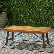 Load image into Gallery viewer, Outdoor Acacia Wood Coffee Table, Teak Finish / Rustic Metal Brown and Black, 27.25&quot;D x 45.75&quot;W x 18&quot;H
