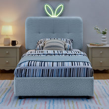Load image into Gallery viewer, Upholstered Bed With Oversized Rabbit Ear Headboard, LED Lights &amp; 4 Storage Drawers
