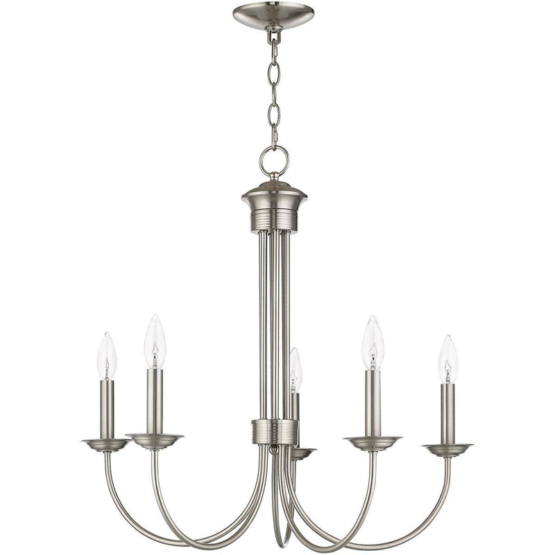 24" Five-Light Dimmable Chandelier With Shades - Nickel
