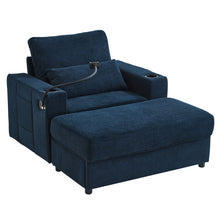Load image into Gallery viewer, Modern Style Armchair Chaise Lounge Sofa Couch With Movable Storage Ottoman, USB Ports, Cup Holders, Phone Holder, Side Pockets
