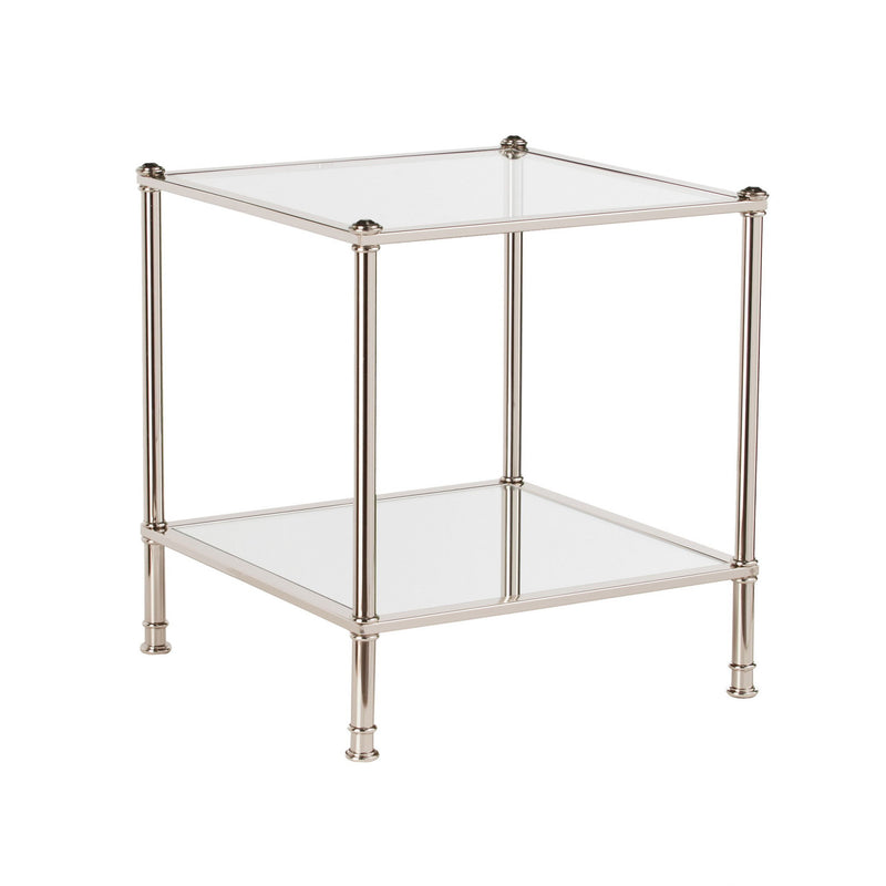 Glass Iron Square Mirrored End Table - Silver