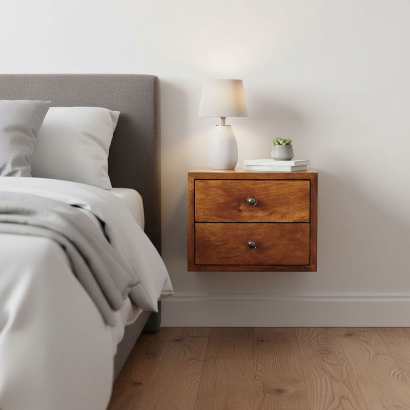 Solid Wood Two Drawer Floating Nightstand - Chestnut