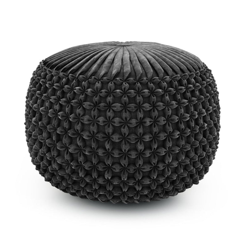 Velvet Round Pouf Ottoman - Gray