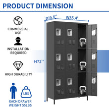 Load image into Gallery viewer, 12 Door Lockers With Lock For Secure Storage - Black
