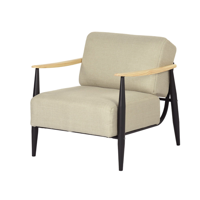 Upholstered Cushion Solid Wood Arm Chair - Beige / Black / Natural