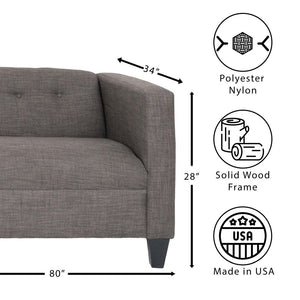 Sofa for Living Room, Modern 3-Seater Sofas Couches for Bedroom, Office, and Apartment with Solid Wood Frame (Marlow Asphalt, Polyester Fabric)