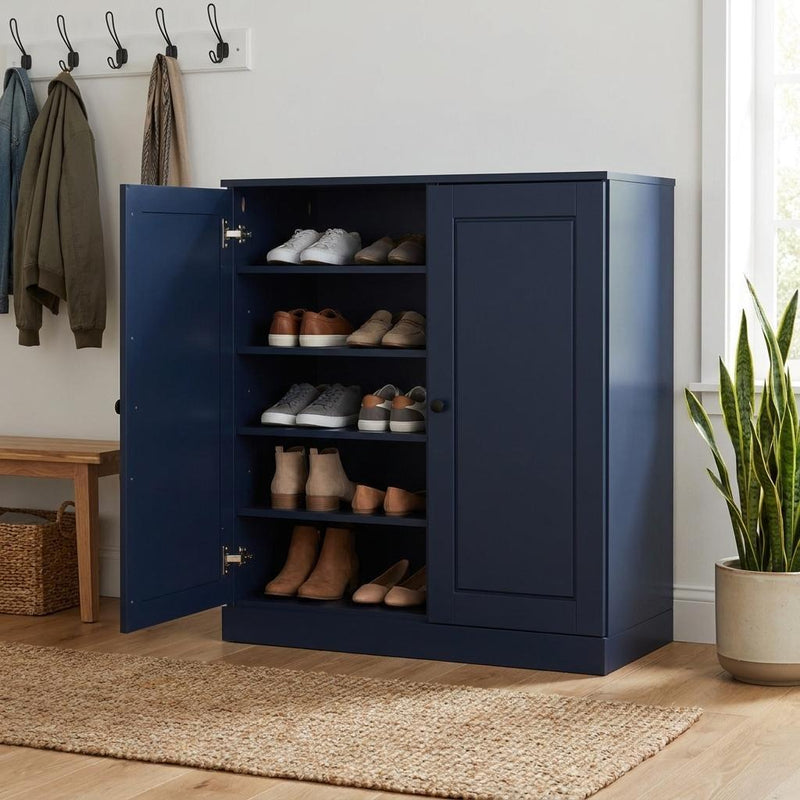 Twenty Pair Solid Woodshoe Storage Cabinet (752368) - Navy Blue