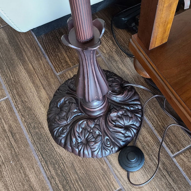 Traditional Shaped Floor Lamp With White Tiffany Glass Bowl Shade - Brown
