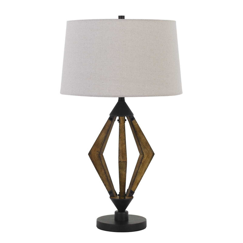 Metal Lantern Table Lamp With Gray Empire Shade - Black