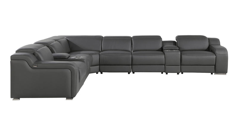 Italian Leather Power Reclining Curved 8 Piece Corner Sectional With Console - Gray