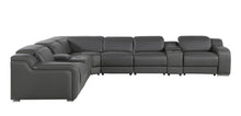Load image into Gallery viewer, Italian Leather Power Reclining Curved 8 Piece Corner Sectional With Console - Gray
