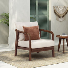 Load image into Gallery viewer, Outdoor Lounge Chair With Woven Backrest, Solid Wood Frame, Comfortable Cushions
