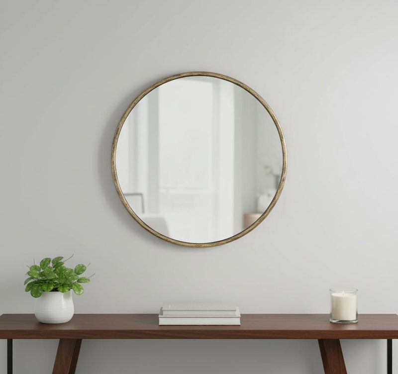30" Round Iron Framed Accent Mirror - Brass