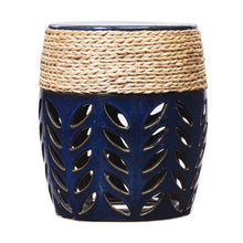 Load image into Gallery viewer, Ceramic Tile Faux Concrete Round End Table - Navy Blue
