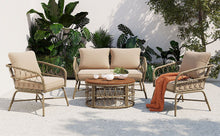 Load image into Gallery viewer, Bohemia-Inspired 4 Person Outdoor Seating Group With Removable Cushions, Conversation Patio Set With Wood Tabletop - Beige
