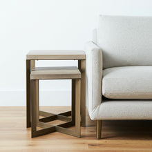 Load image into Gallery viewer, Solid Wood And Metal Square Cross Legs Nested Tables (Set of 2) - Beige
