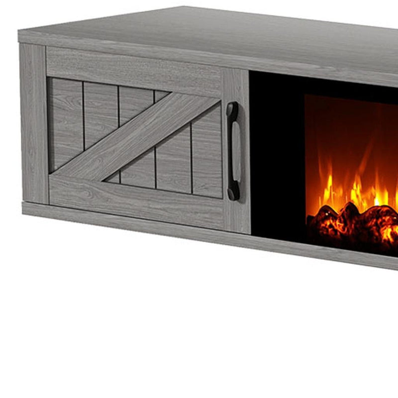 Floating Mount TV Stand With Fireplace - Gray