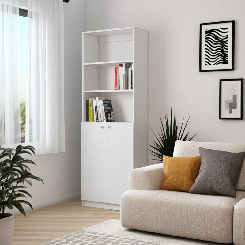 Three Tier Bookcase With Two Doors (546193) - White
