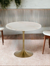 Load image into Gallery viewer, Rounded Marble Metal Dining Table - White / Gold
