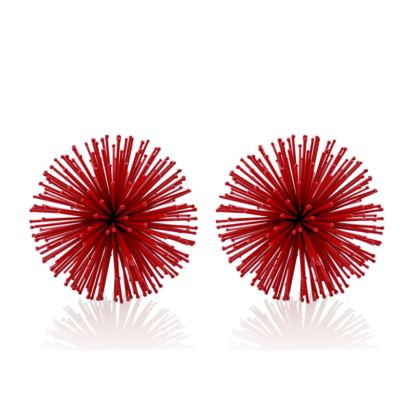 Decorative Spiky Sphere Tabletop Sculpture (Set of 2) - Red