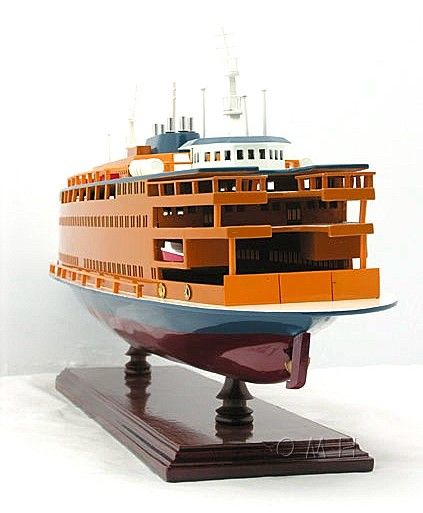 Staten Island Ferry Boat Hand Painted Decorative Boat - Maroon