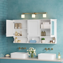 Load image into Gallery viewer, Wall-Mounted Mirror Medicine Cabinet With Adjustable Shelf And Open Shelves, Bathroom Storage Cabinet Over Toilet - White
