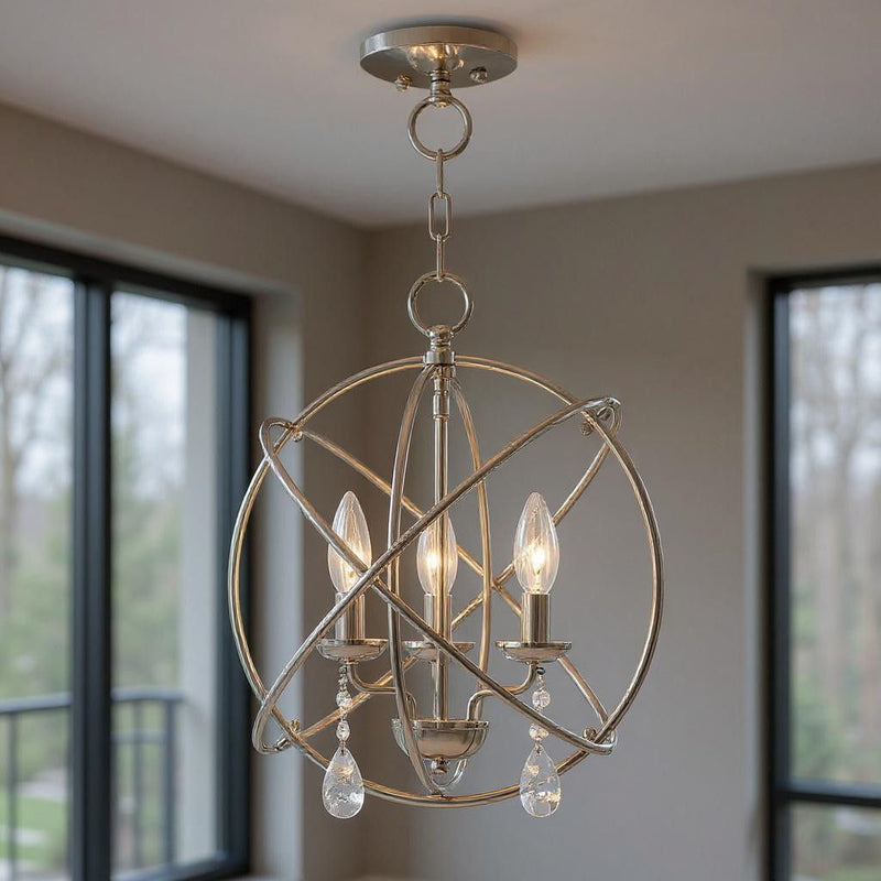 17'' Three-Light Dimmable Chandelier With Shades - Nickel
