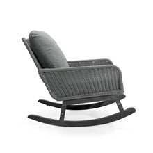 Load image into Gallery viewer, Modern 3 Piece Outdoor Seating Set With Cushioned Rattan Rocking Chairs And Wooden Accent Table
