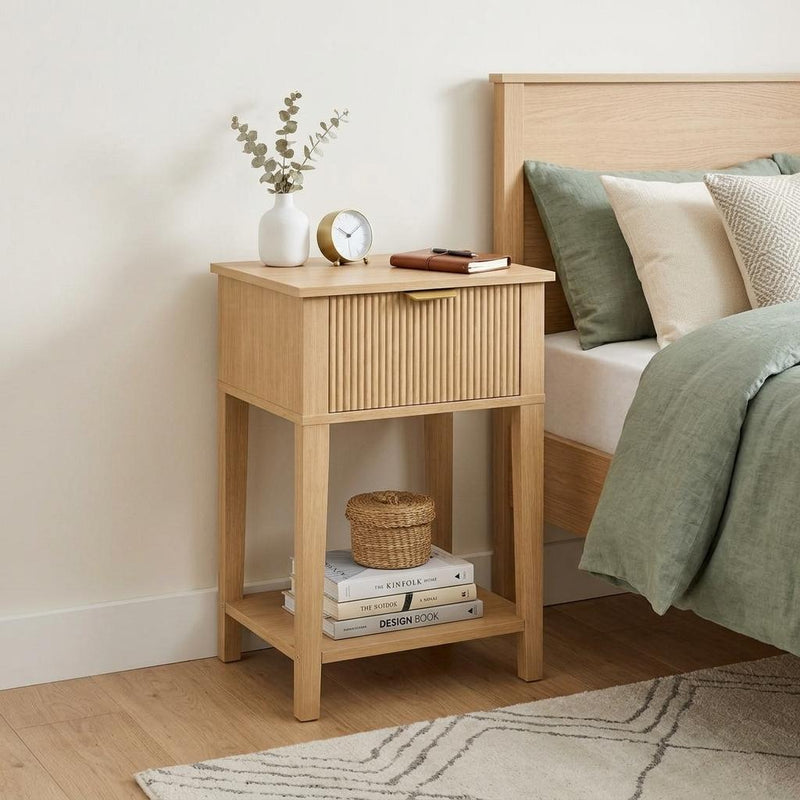 Wood Ribbed Texture One Drawer Nightstand - Oak
