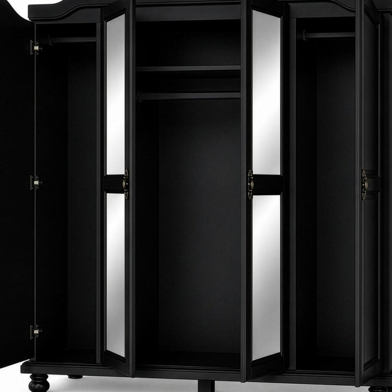 Solid Wood Mirrored Four Door Combo Dresser (764849) - Black