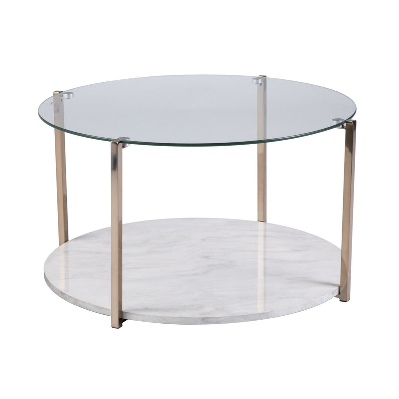Glam Glass Faux Marble Two Tier Round Coffee Table - Gold