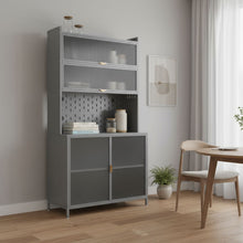 Load image into Gallery viewer, 73" Stainless Steel Textured Door Dining Hutch With Two Doors - Gray
