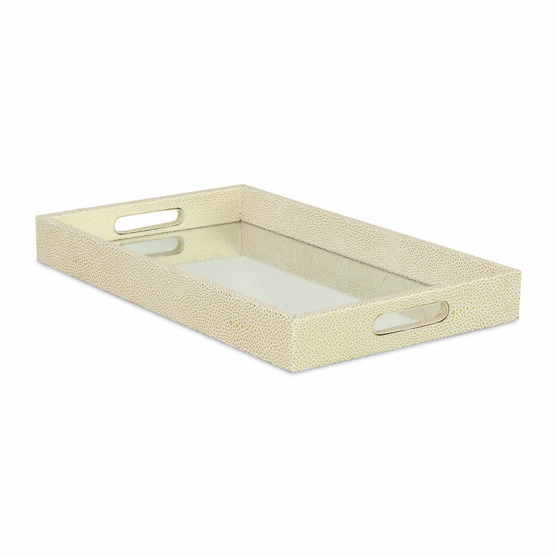 16" Rectangular Wood Handmade Tray With Handles - White / Gold