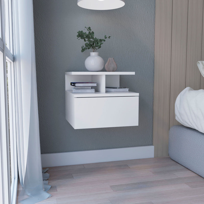12" One Drawer Faux Wood Floating Nightstand - White