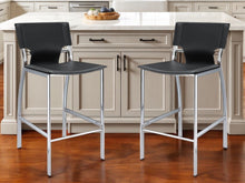 Load image into Gallery viewer, 25" Faux Leather And Metal Low Back Counter Height Bar Chairs (Set of 2) - Black / Silver

