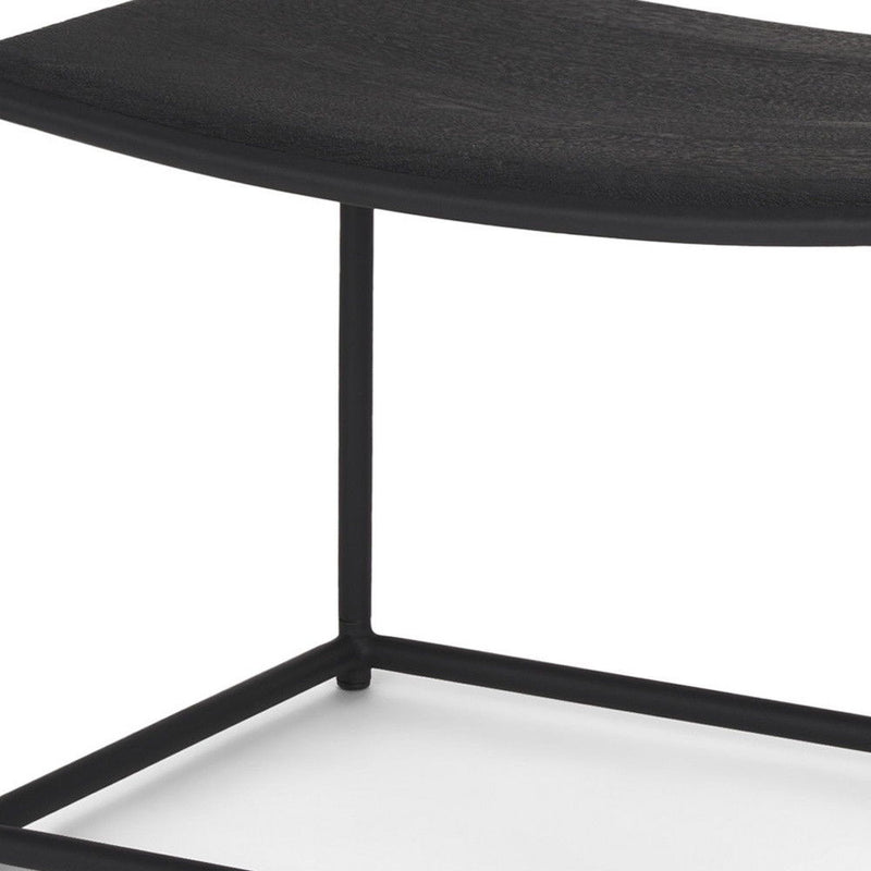 Solid Wood And Metal Footstool - Black