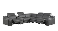 Load image into Gallery viewer, Italian Leather Power Reclining L Shaped Six Piece Corner Sectional With Console - Dark Gray
