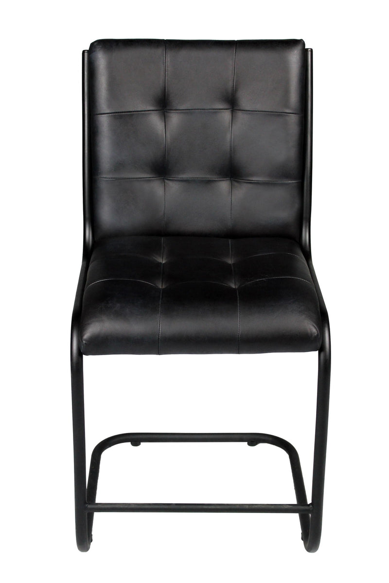 Tufted Upholstered Leather Dining Side Chair - Black