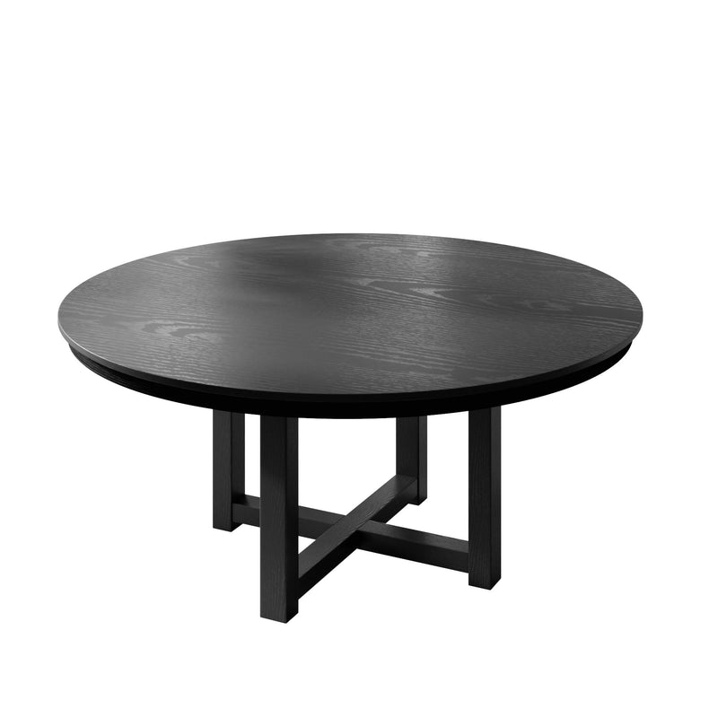 59" Solid Wood Mirrored Double Pedestal Base Round Top Dining Table - Black
