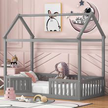 Load image into Gallery viewer, Wood House Bed With Fence And Door
