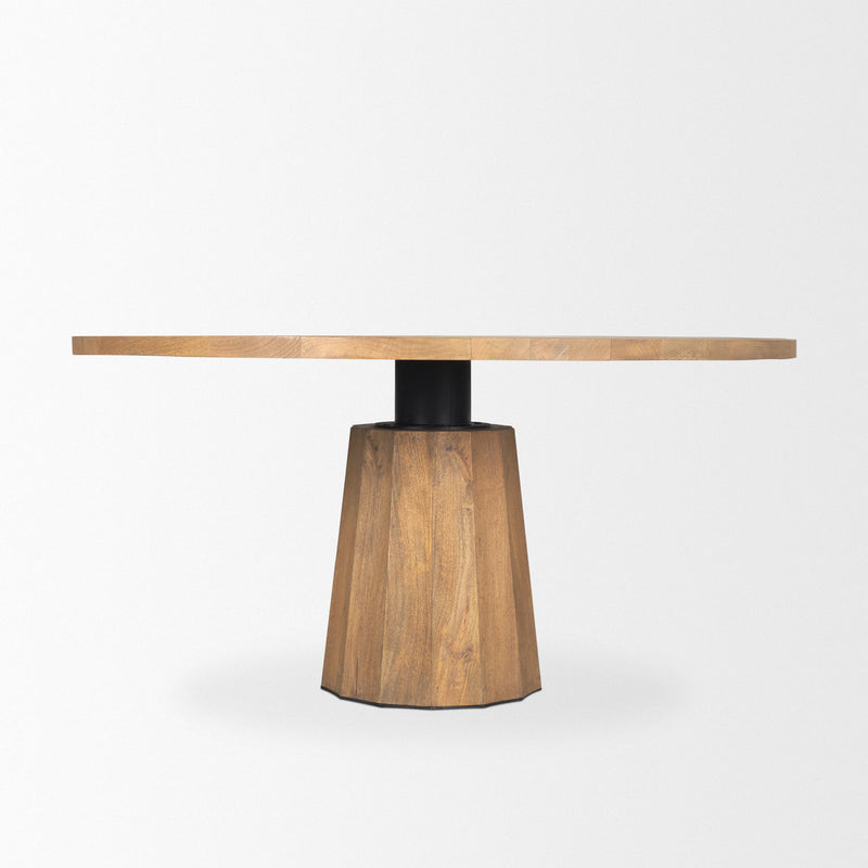 Solid Wood Pedestal Base Round Top Dining Table (727891) - Brown