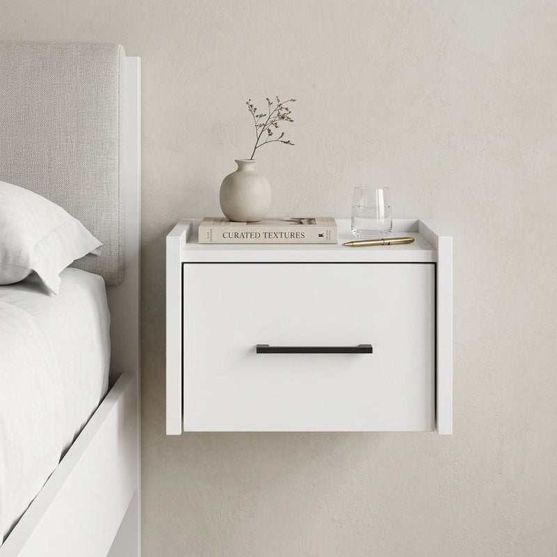 Wood One Drawer Floating Nightstand (734194) - White