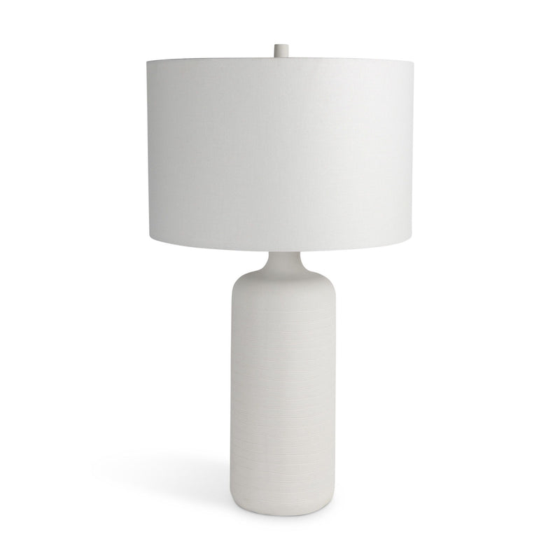 31" Ceramic Round Bedside Lamp With White Drum Shade - White