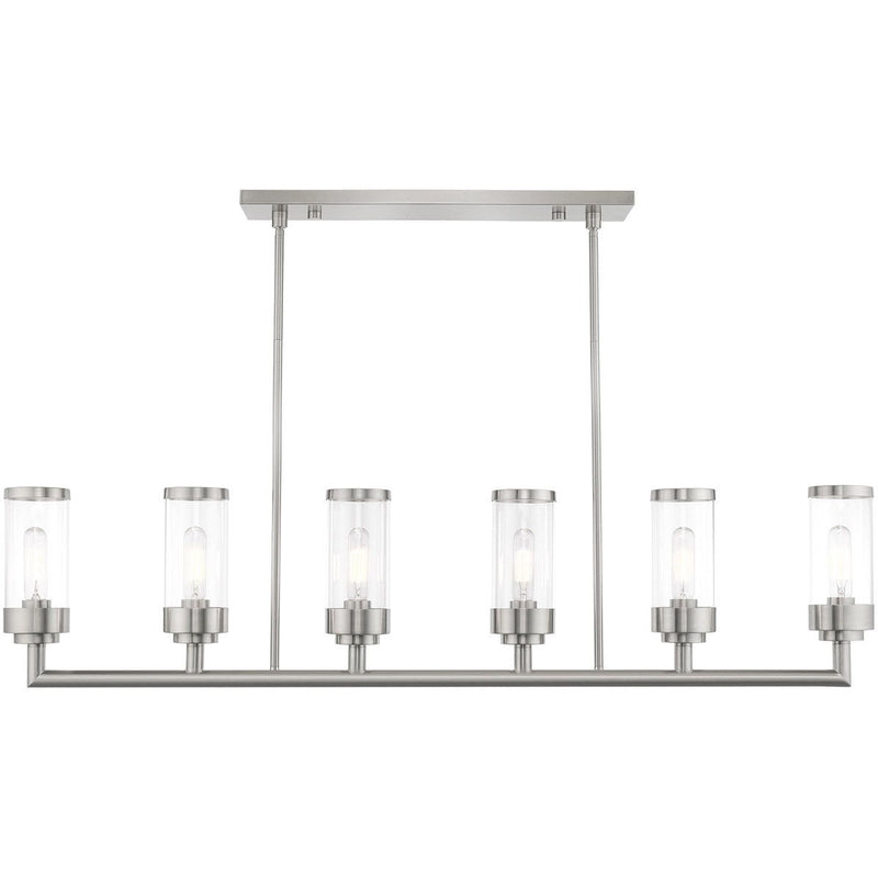 21'' Six-Light Dimmable Chandelier With Shades - Nickel