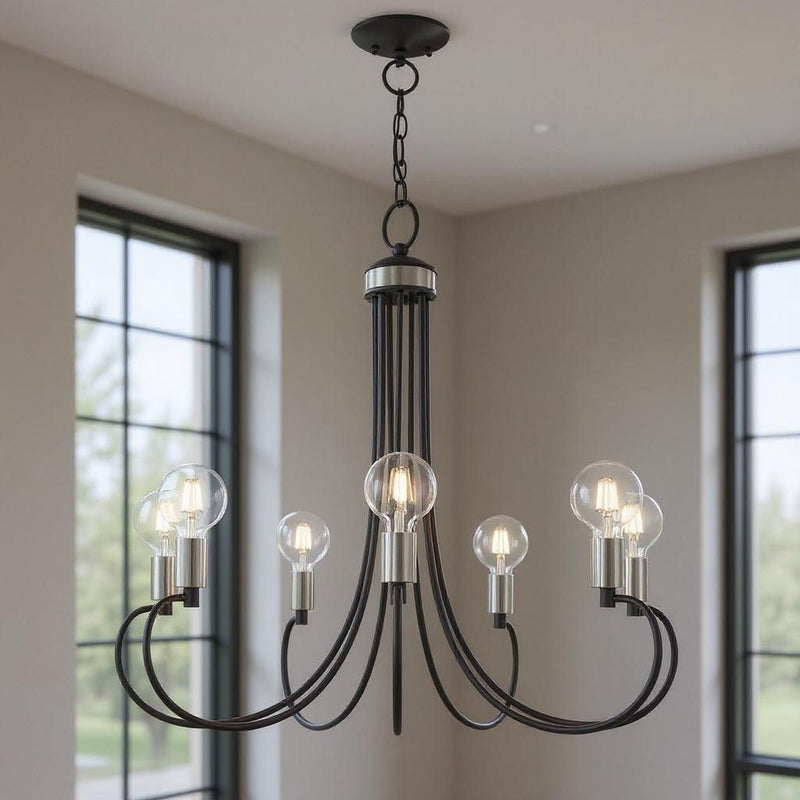 28" Seven Light Dimmable Chandelier With Shades - Black
