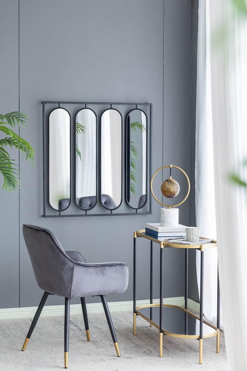 Large 4 Oval Wall Mirror With Square Frame, Home Decor For Living Room, Bedroom, Entryway, Office - Black