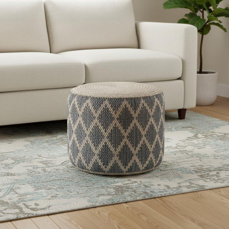 Jute Round Pouf Ottoman - Gray