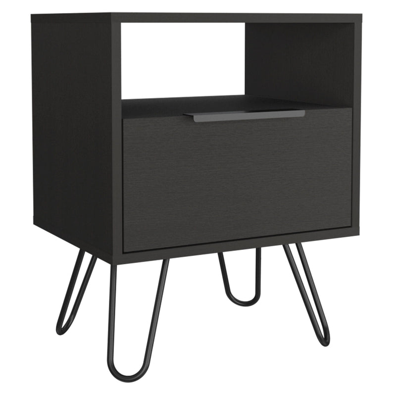 22" Faux Wood Nightstand With Storage - Black